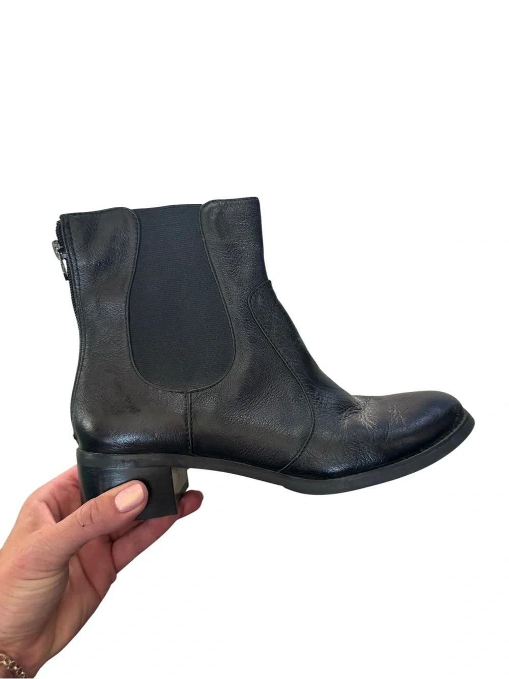 Etienne Aigner Black Leather Chelsea Ankle Boots Women’s Size 8 Zip Block Heel